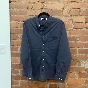 ASOS DESIGN slim fit oxford shirt with band collar in navy